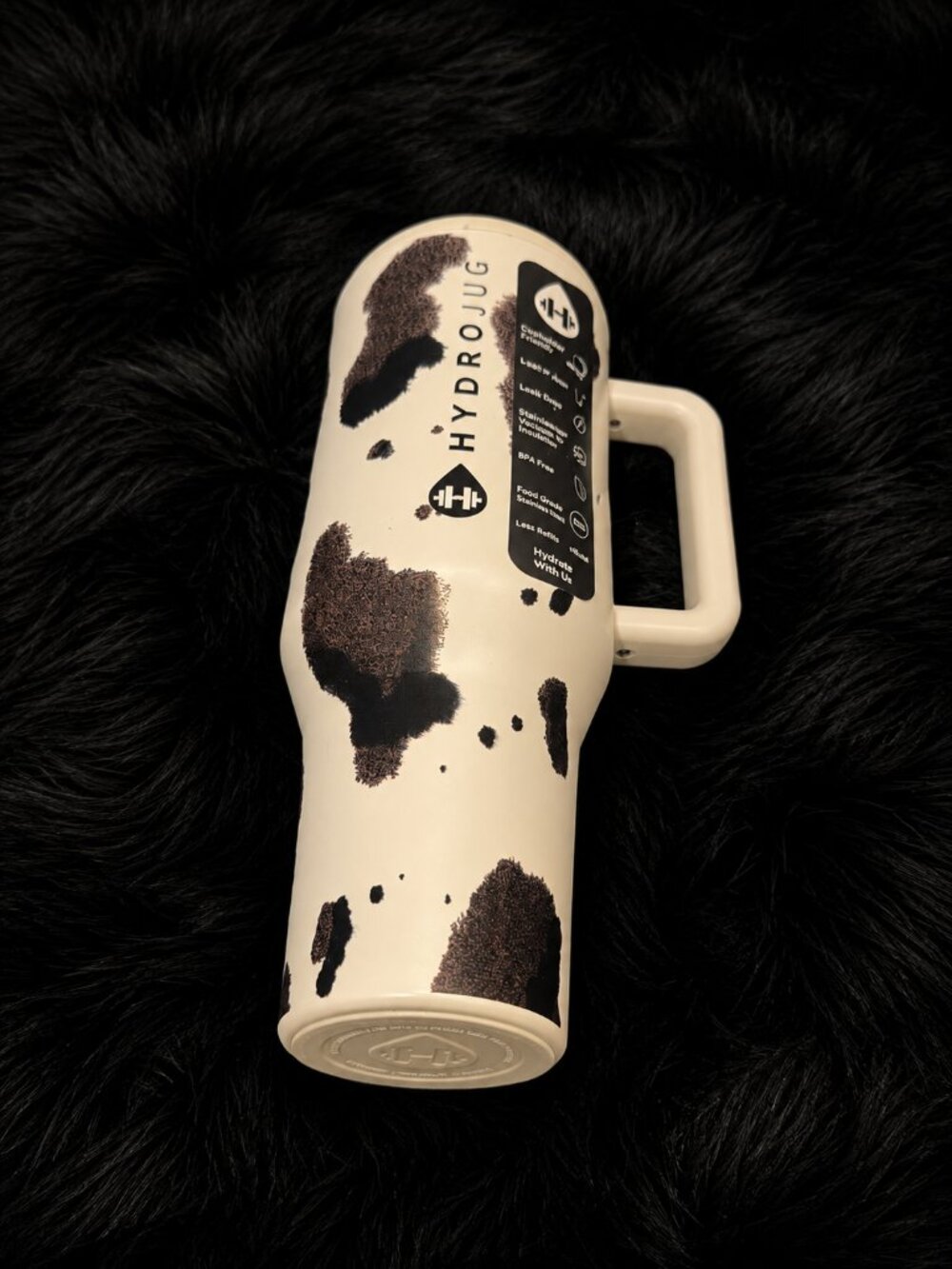 HydroJug Traveler 40oz Cow Print Tumbler with Handle & Straw NWT
